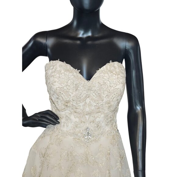 Champagne/Gold Embroidered High/Low Wedding Gown - Private Label by G - Picture 2 of 11